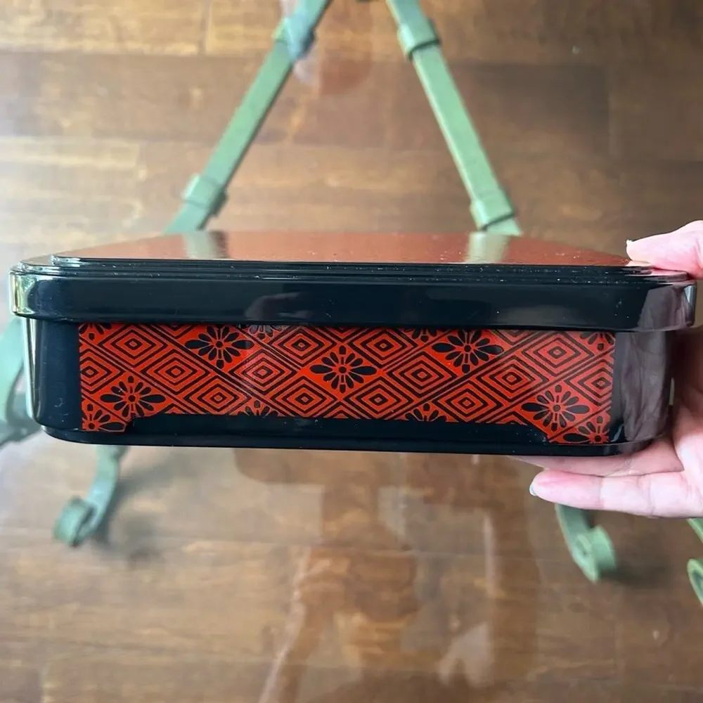 Japanese Bento Box, Black & Red Geometric Pattern, Nice Big Size For Adult Meal